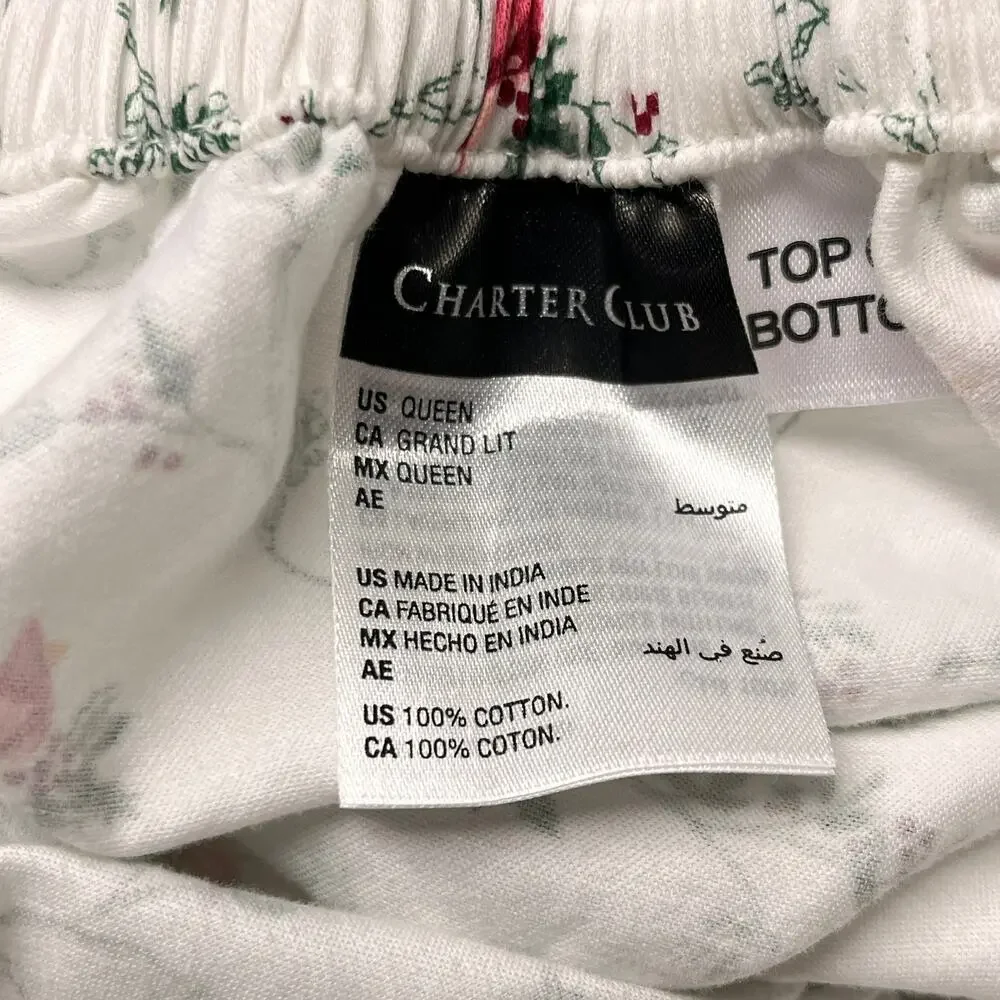 Charter Club Queen Size Fitted Sheet 100% Cotton Holly and Cardinal